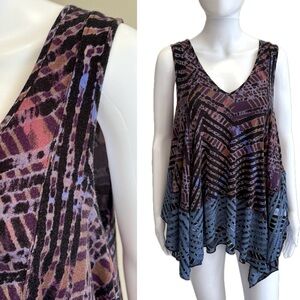 Free People Day Dreamers Geometric Tie Dye Tank Sz Small Oversized Sharkbite Hem